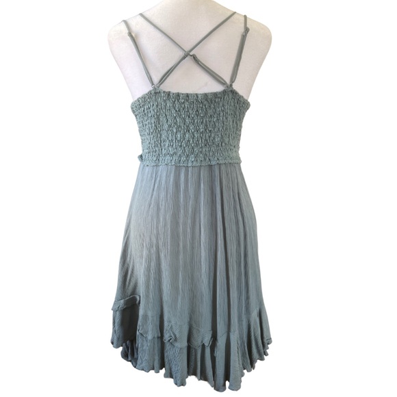Zenana Strappy Ruffled Lace Mini Dress in Dusty Blue - Picture 3 of 4